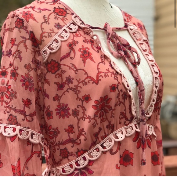 Saffron Burnout Floral Silk Blend Dress - M, NWT - Picture 9 of 14